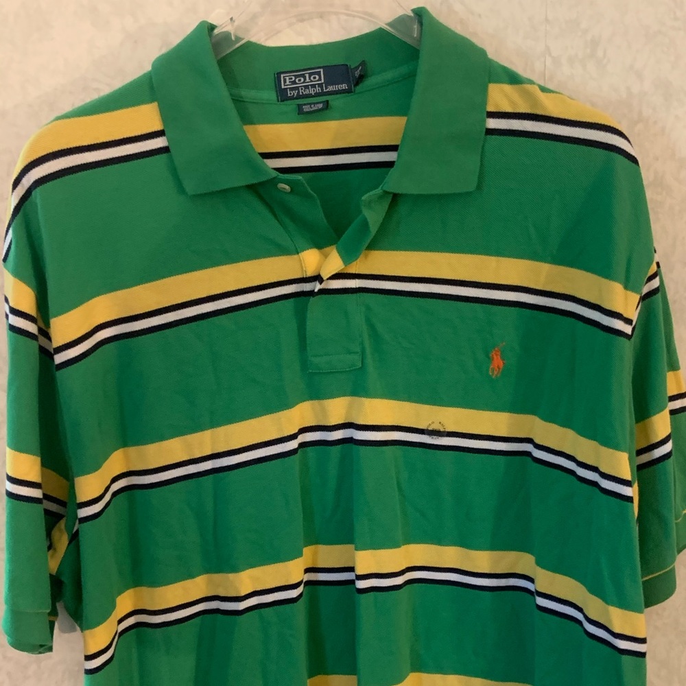 Green striped short sleeve Polo